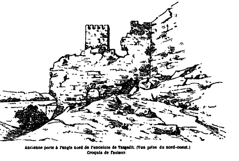 Les ruines de Tasgedlt dessinées par Charles de Foucauld
